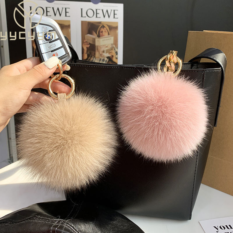 Luxury Bags Yellow - 2024 Fluffy Real Fox bulu bola